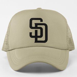 NEW San Diego Padres SD Monogram Logo Foam Trucker Mesh Snapback Hat KHAKI